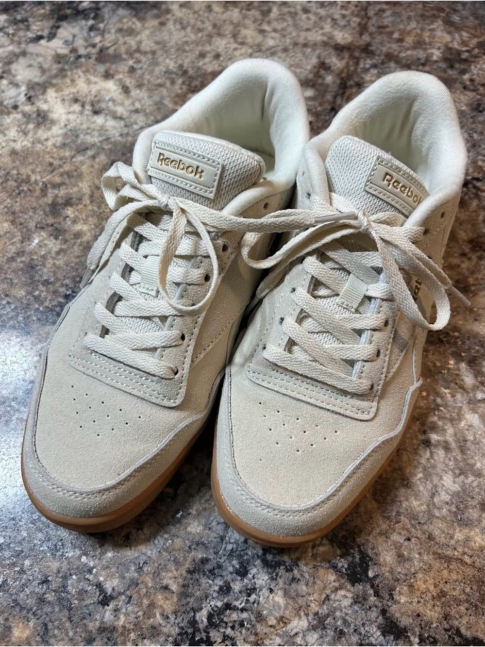 Reebok Beige Suede Low-Top Sneakers with Gum Sole